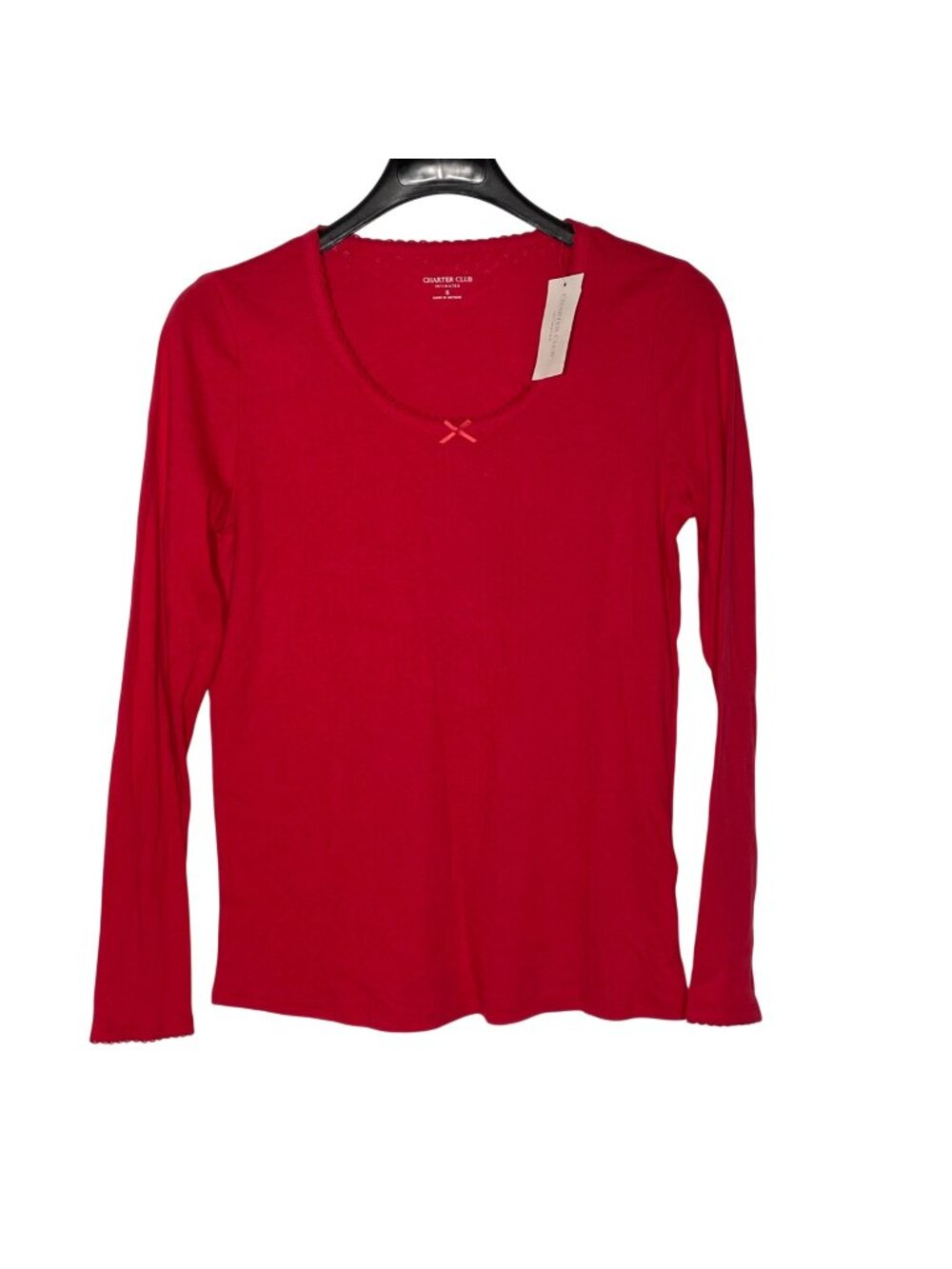 Charter Club Intimates Scoop Neck Bow Pajama Top Red Sz SM Stretch